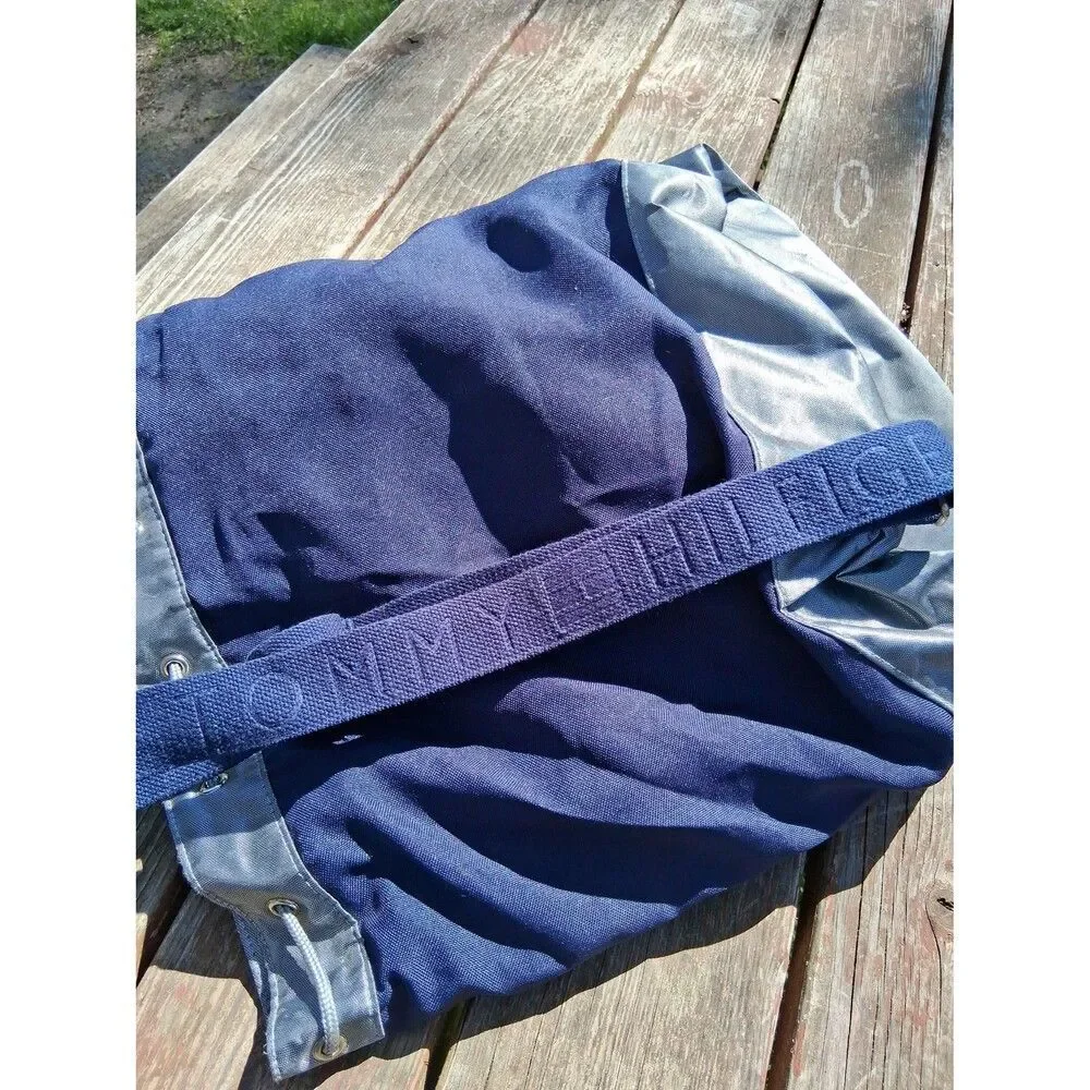 Tommy Hilfiger Travel Barrel Bag Tote Backpack XL Blue & Silver Vintage